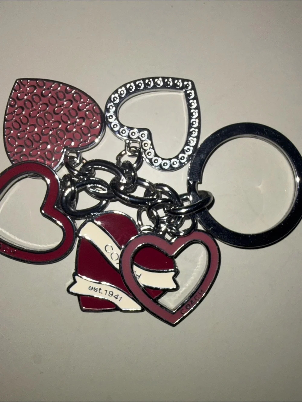 Coach Red & Pink Heart Charm Key Holder